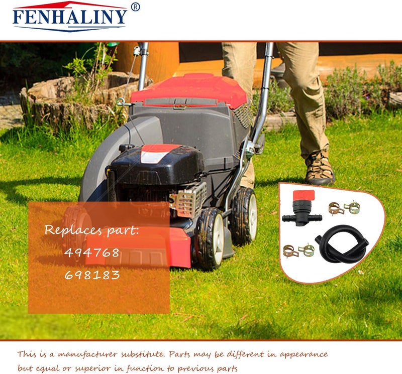 Fenhaliny 494768 698183 صمام إغلاق الوقود + خرطوم خط الوقود 1/4" x 25" مع 4 مشابك متوافق مع جزازة العشب 5414K 283207 791850 محرك صغير (خط مستقيم) - Image 3